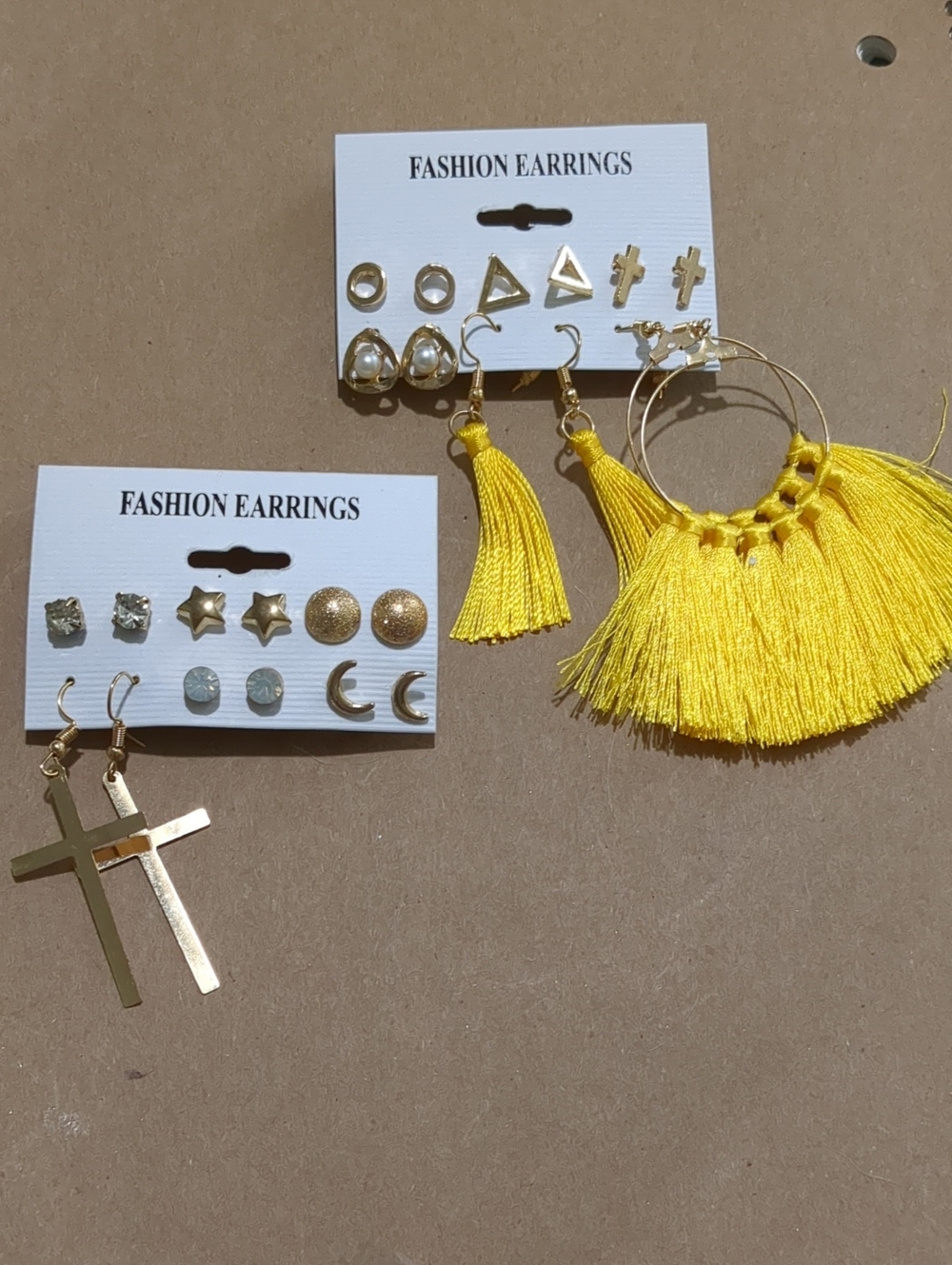 Costume Yellow Tassel Hoop & Stud Set